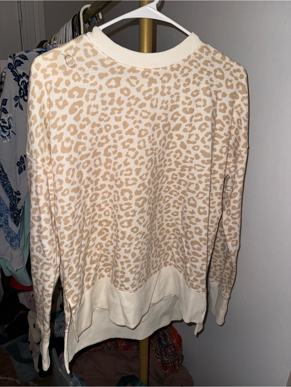 Time and Tru Cream Leopard-Print Pullover